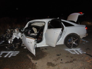 A 22-year-old woman was killed and a 16-year-old boy was critically injured in a four-vehicle crash on state Route 59 near milepost 3. Two others, a mother and her young child, experienced minor injuries, Hildale, Utah, April 12, 2016 | Photo courtesy of the Utah Highway Patrol, St. George News