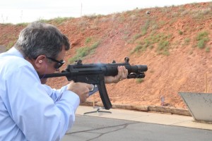 The St. George Police Department hosted the St. George City Council with a demonstration of techniques and equipment use at the police shooting and training range. During the visit, Mayor Jon Pike and Councilman Jimmie Hughes took turns shooting police firearms - all while under police supervision, of course, St. George, Utah, April 14, 2016 | Photo by Mori Kessler, St. George News