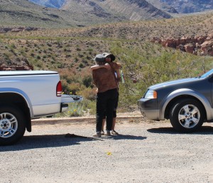 Naomi Turner and Debbie Simmons, moments after Turner had walked out of the desert after 16 hours missing, Mohave County, Arizona, April 2, 2016 | Photo by Ric Wayman, St. George News