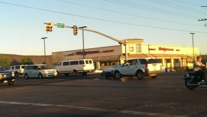 A failure to yield to to oncoming traffic on a left turn resulted in a collision at the intersection of Sunset Boulevard and Dixie Downs Drive, St. George, Utah, April 4, 2016 | Photo courtesy of Jesse Applegate, St. George News