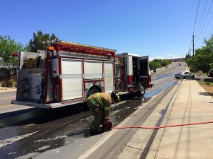 Firefighters responded to a vehicle fire on the 300 East block of Telegraph Street, Washington City, Utah, April 18, 2016 | Photo by Kimberly Scott, St. George News