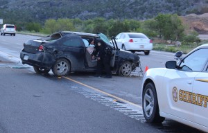 A Colorado runaway teen rolled her car on Interstate 15 early Sunday morning. Washington County, Utah, May 1, 2016 | Photo by Ric Wayman, St. George News