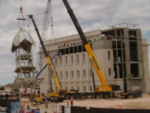 The Church of Jesus Christ of Latter-day Saints Cedar City Temple under construction. More than 200 people showed up Tuesday to see the steeple installed, Cedar City, Utah, May 10, 2016 | Photo courtesy of Glen Cox, Cedar City News / St. George News