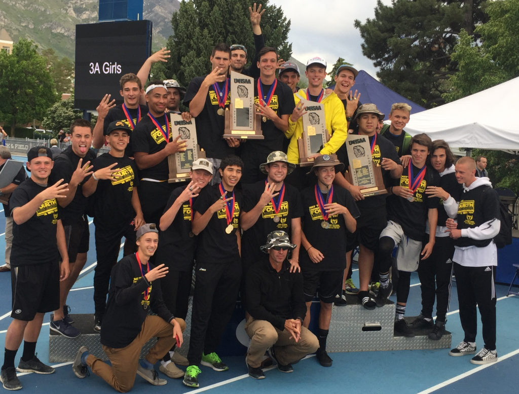 For the fourth year in a row, Desert Hills' boys track team won the 3A title, UHSAA state track and field championships, Provo, Utah, May 21, 2016 | Photo by Wes Swaney, for the St. George News