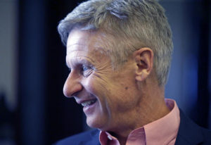 In this May 18, 2016 file photo, Libertarian presidential candidate, former New Mexico Gov. Gary Johnson speak with legislators at the Utah State Capitol in Salt Lake City. He has virtually no money, no strategy to compete in battleground states and no plan to stop talking about his drug use. Yet with the Republican Party facing the prospect of a Donald Trump presidency, Libertarian presidential hopeful Gary Johnson could be a factor in 2016. The former two-term New Mexico governor, a Republican businessman perhaps best known for his years-long push to legalize marijuana, has a sobering message for a never-Trump movement desperately seeking a viable alternative.| AP Photo by Rick Bowmer; St. George News