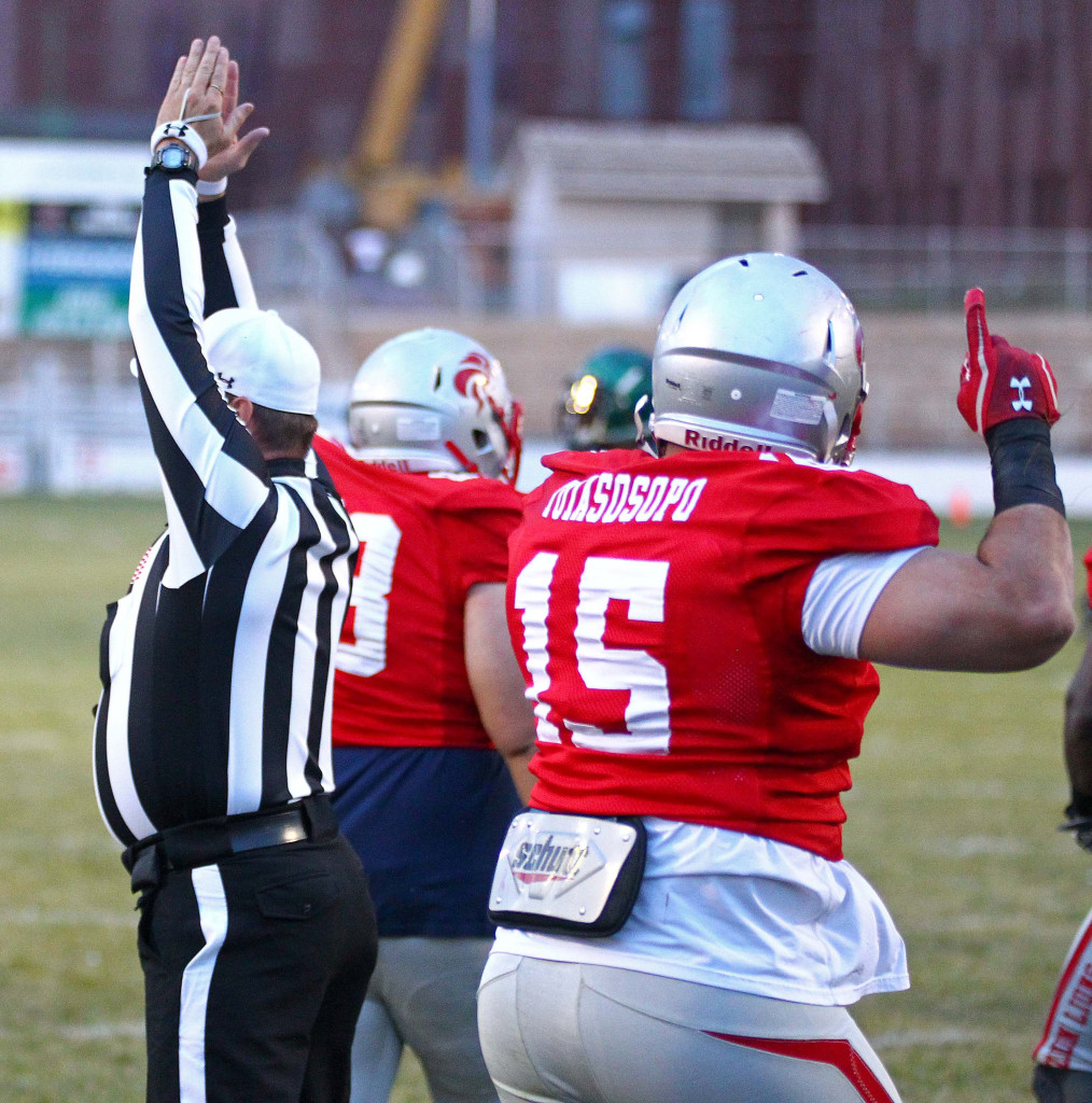 It's a safety! Zion Lions vs. Las Vegas Trojans, Football, May 7, 2016, | Photo by Robert Hoppie, ASPpix.com, St. George News