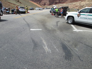 A teenage girl from Texas died Saturday as the result of a two-vehicle crash near the entrance to Arches National Park, Moab, Utah, May 14, 2016 | Photo courtesy of Utah Highway Patrol, St. George News