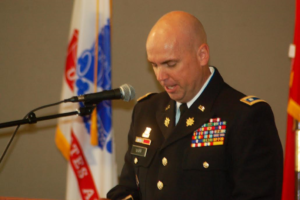 Lt. Col. Russell Warr speaks at the Memorial Day ceremony held at the Southern Utah Veterans Home in Ivins, Utah, May 30, 2016 | Photo by Hollie Reina, St. George News