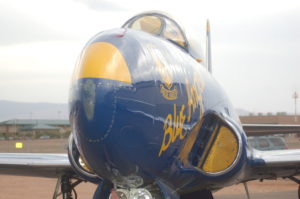 A vintage Blue Angels airplane on display at the Western Sky Aviation Warbird Museum, St. George, Utah, May 20, 2016 | Photo by Hollie Reina, St. George News