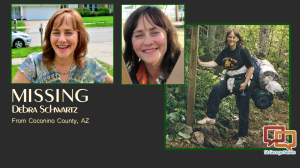 Debra Schwartz was last seen Wednesday, May 4, 2016, in the Pine Flat Campground in Oak Creek Canyon, Coconino National Forest south of Flagstaff, Arizona. Anyone with information about Schwartz or her whereabouts is asked to call the Coconino Sheriff's Office at telephone 800-338-7888 | Photos courtesy of Coconino County Sheriff's Office; composite image St. George News