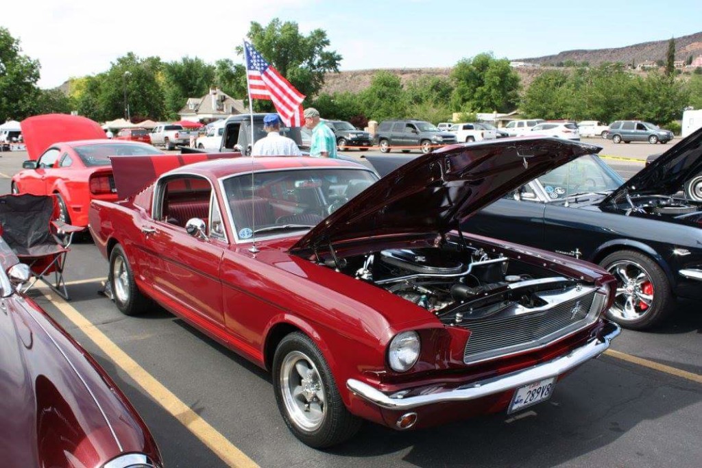 Red Ford Mustang showcased during Car Guys Care's "Show and Shine" car show at Utah State Chili Cook-Off, St. George Town Square, St. George,, Utah, May 14, 2016 | Photo by Cody Blowers, St. George News