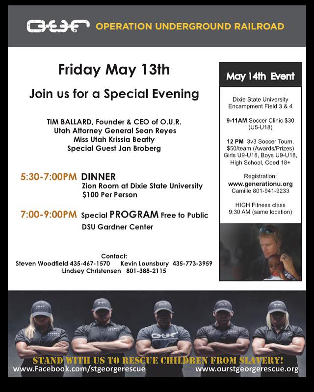 Flier for the event featuring Tim Ballard and others being held on the campus of Dixie State University | Courtesy of OUR St. George Rescue, St. George News