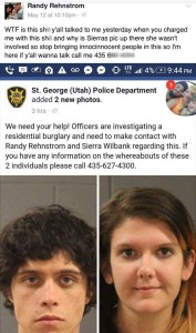 A screenshot of a Facebook post made by Randy Rehnstrom May 12 in response to the St. George Police Department's attempt to locate him, St. George News