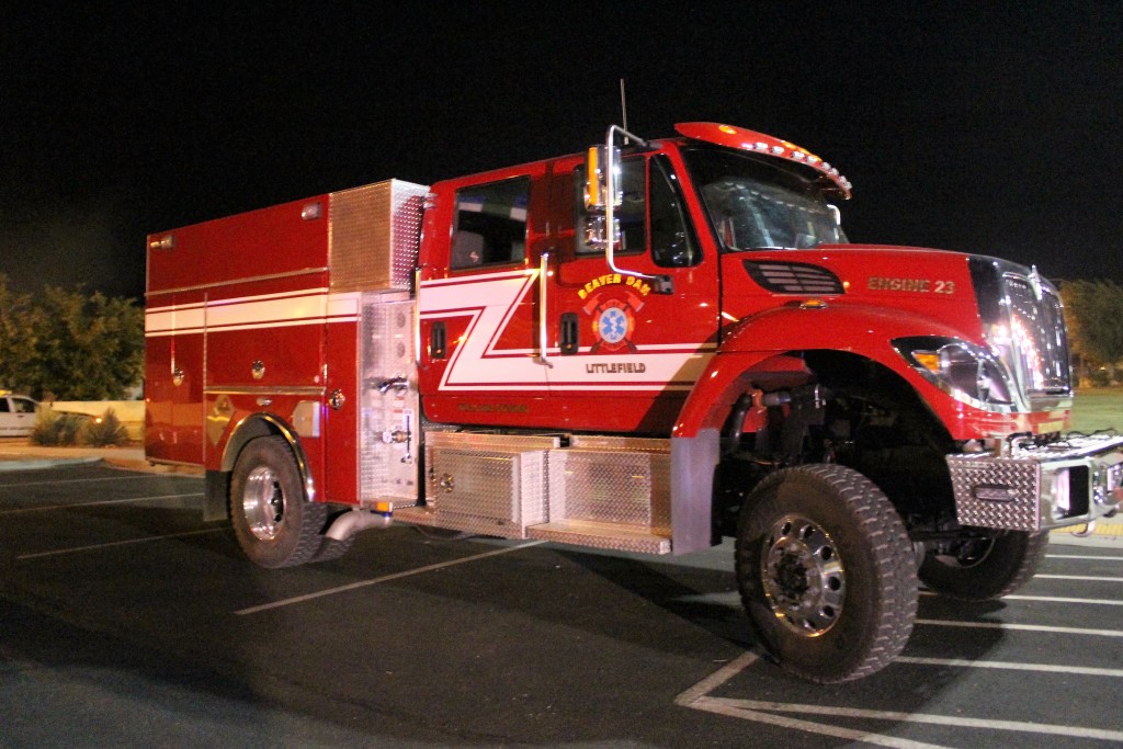 Beaver Dam Littlefield FIre Department's "Wildland DIvision" Type III Fire Engine assisting at blaze behind Hafen Lane Park, Mesquite, Nev., May 14, 2016 | Photo by Cody Blowers, St. George News