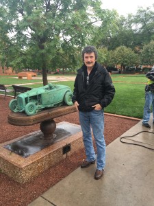 Stanley Wanlass, with his contributing piece"Flat-Out", Downtown St. George, Date not given | Photo Courtesy of Art Around the Corner, St. George News