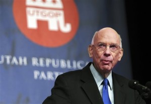 FILE - In this May 2010 picture, U.S. Sen. Bob Bennett, R-Utah, speaks at the 2010 Utah GOP Convention in Salt Lake City, Utah. An assistant says former Republican Sen. Bob Bennett of Utah, one of the first incumbents ousted in a national wave of tea party-led anger in 2010, has died. He was 8. Photo taken in Salt Lake City, May 8, 2010 | AP Photo/Steve C. Wilson, File, St. George News