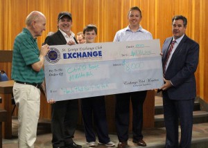 L-R Kent Perkins, Director of City of St. George Leisure Services, James McFadden, President St. George Exchange Club, Connor McFadden, Dustin Schofield, President-elect, St. George Exchange Club, Mayor Jon Pike, City of St. George