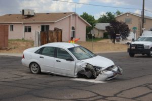 A Ford Focus involved in a two-car wreck on 2450 East Monday afternoon, St. George, Utah, May 30, 2016 | Photo by Ric Wayman, St. George News