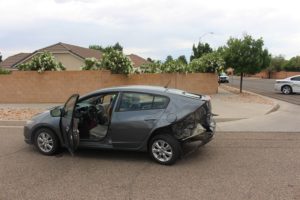 A Honda Insight that was hit by a Ford Focus on 2450 East Monday afternoon. St. George, Utah, May 30, 2016 | Photo by Ric Wayman, St. George News