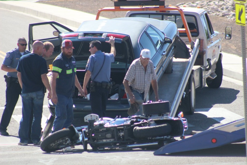 A man was killed following a car-motorcycle collision in Hurricane. Police believe alcohol may be a factor in the crash, Hurricane, Utah, May 13, 2016 | Photo by Mori Kessler, St. George News