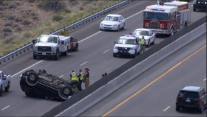 A black Ford Expedition rolled in the Virgin River Gorge Tuesday but injuries to the occupants were minor. Traffic, however, was slowed or stopped for over an hour, Mohave County, Arizona, May 24, 2016 | Photo by Sheldon Demke, St. George News