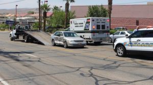 A Toyota Avalon sits disabled after a crash on Dixie Drive Monday, St. George, Utah, June 27, 2016 | Photo by Ric Wayman, St. George News