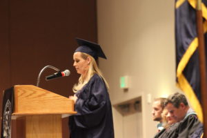 Amberly Larsen Porter addresses the audience during a graduation ceremony. Approximately 50 graduates received their degrees from Stevens-Heneger College Wednesday, St. George, Utah, June 8, 2016 | Photo by Don Gilman, St. George News