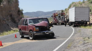 A head-on collision between a Ford SUV and a delivery vehicle sent one man to the hospital Friday, Shivwits Indian Reservation, Utah, June 10, 2016 | Photo by Don Gilman, St. George News