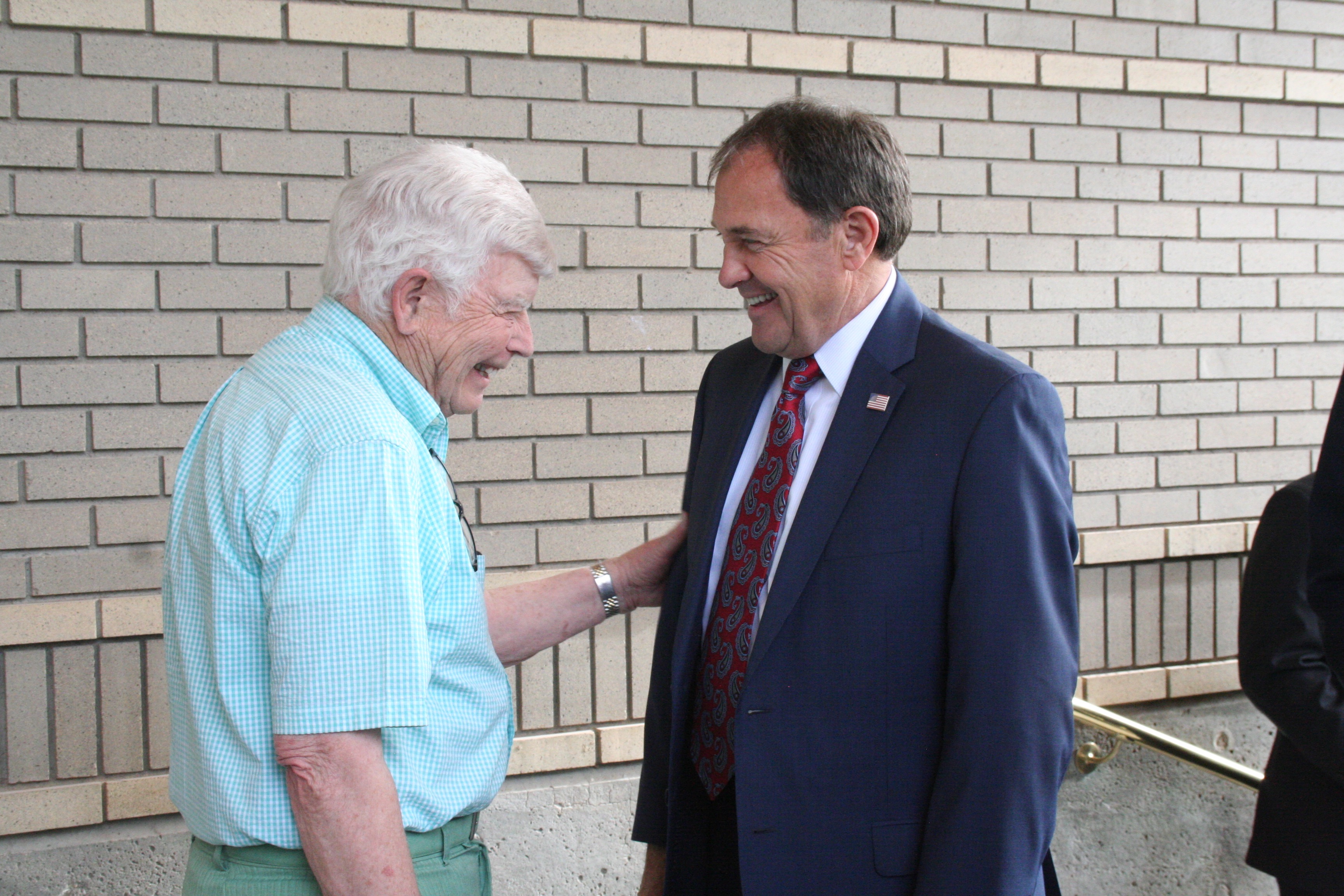 L-R: Utah Shakespeare Festival founder Fred Adams, Gov. Gary Herbert. The two and others toured The Beverley Taylor Sorenson Center for the Arts on the campus of Southern Utah University. Cedar City, Utah, June 9, 2016 | Photo by Kaleigh Bronson, St. George News / Cedar City News