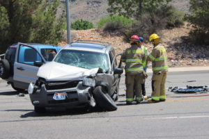 A head on collision on Dixie Drive sent two men to the hospital Friday afternoon, St. George, Utah, June 24, 2016 | Photo by Don Gilman, St. George News