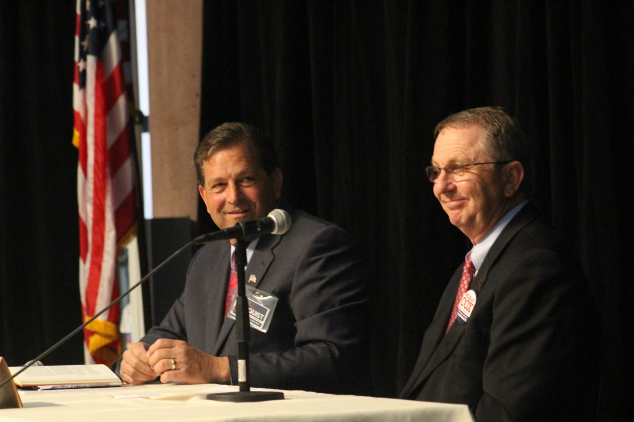 L-R: Washington County Commission candidates Gil Almquist and Dean Cox at the at a debate hosted by the St. George Area Chamber of Commerce, St. George, Utah, June 15, 2016 | Photo by Mori Kessler, St. George News