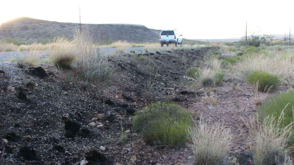 A track of scorched brush along the Old Dump Road in the Red Cliffs Desert Reserve, St. George, Utah, June 6, 2016 | Photo by Mori Kessler, St. George News