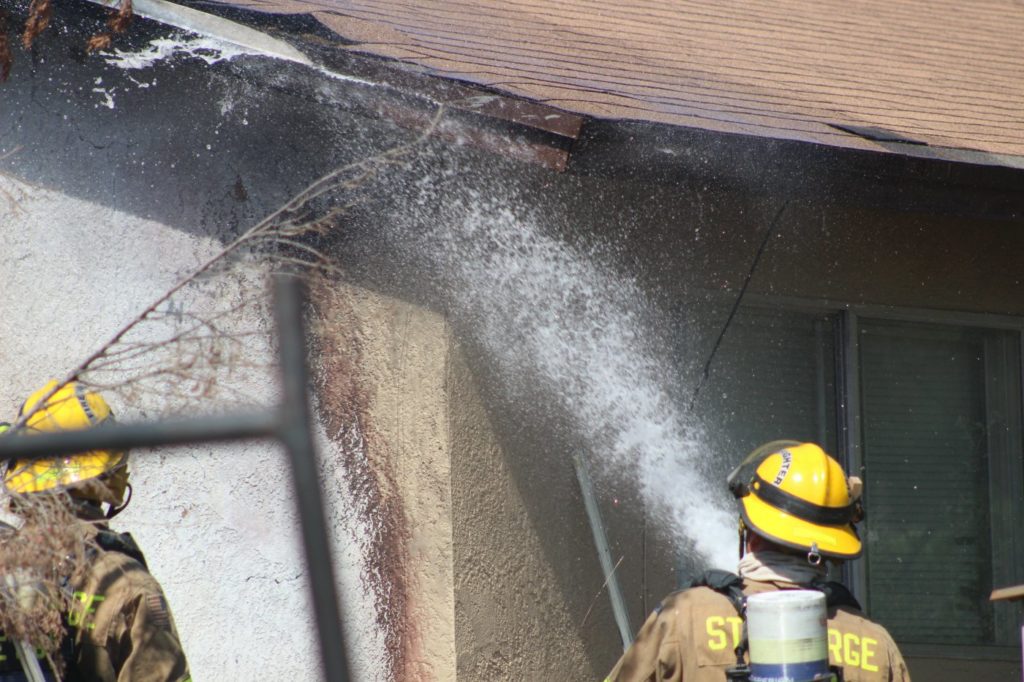 Firefighters were called to a shed fire that threatened a home in the Dixie Downs area. The shed was a total loss with the home receiving minor external damage, St. George, Utah, June 7, 2016 | Photo by Mori Kessler, St. George News