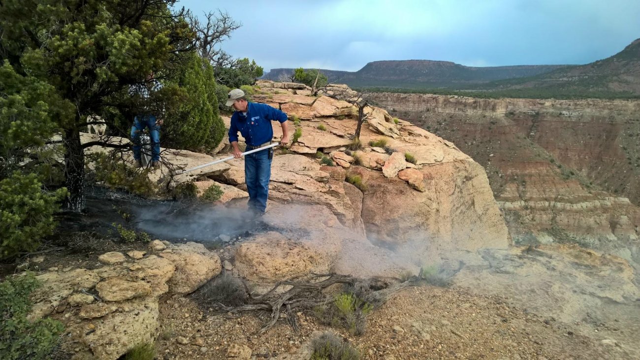 A crew from UTC Aerospace Systems  tends to a spot fire caused by lightning near the Hurricane Mesa Test Facility, Hurricane, Utah, June 13 | Photo courtesy of Jack Reed, St. George News