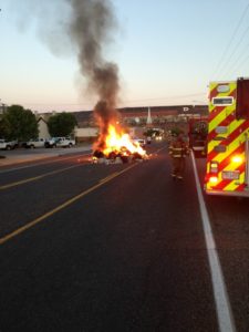 Firefighters responded to a short-lived trash fire that ignited inside a garbage truck while on Tabernacle Street in St. George, Utah, June 14, 2016 | Photo courtesy of Erik Miller, St. George News