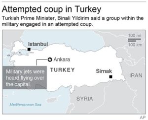 Map locates Ankara, Turkey where an attempted military coup took place. | Graphic provided by Associated Press, St. George News