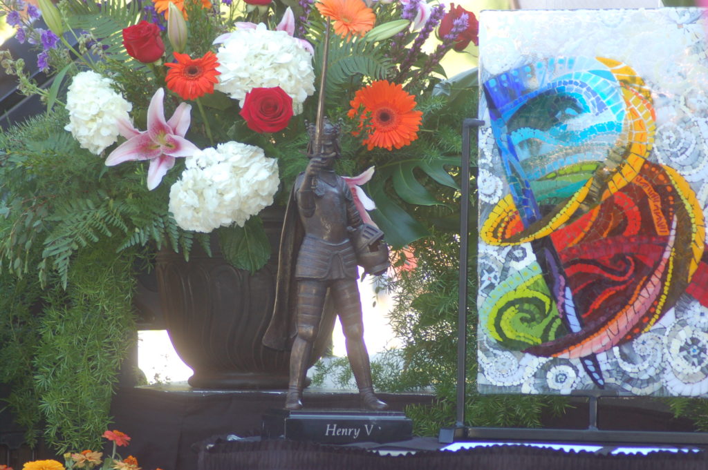 A sculpture of Henry V graces the podium during the dedication of the Beverley Taylor Sorenson Center for the Arts, Cedar City, Utah, July 7, 2016 | Photo by Hollie Reina, Cedar City News