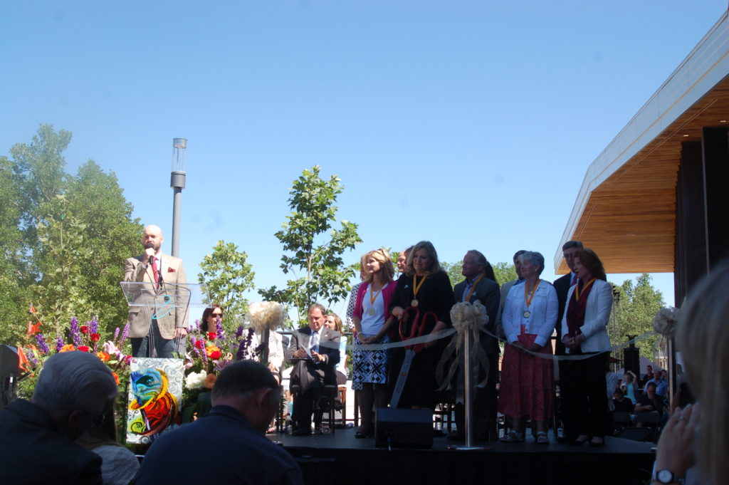 Members of the Sorenson family and others participate in the ribbon cutting for the new Beverley Taylor Sorenson Center for the Arts, Cedar City, Utah, July 7, 2016 | Photo by Hollie Reina, Cedar City News