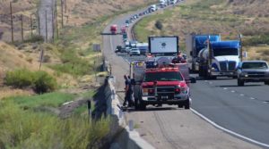 Hurricane Valley Fire District and Utah Department of Transportation's Incident Management Team responding to fire on Interstate 15, Washington County, Utah, July 14, 2016 | Photo by Cody Blowers, St. George News