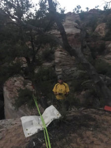 Four hikers are rescued Sunday after dropping into the wrong canyon, Not Fat Man's Misery, and running out of rope for the final 400-foot rappel, Zion National Park, July 10, 2016 | Photo courtesy Kane County Sheriff's Office Facebook page, St, George News