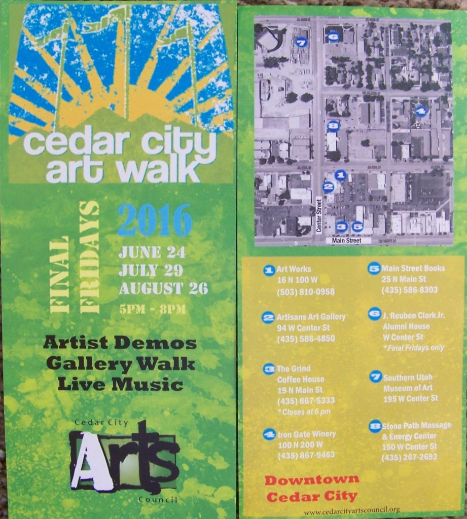 Cedar City Art Walk 2016 Map| Photo courtesy of Cedar City Art Council, St. George News, Cedar City News