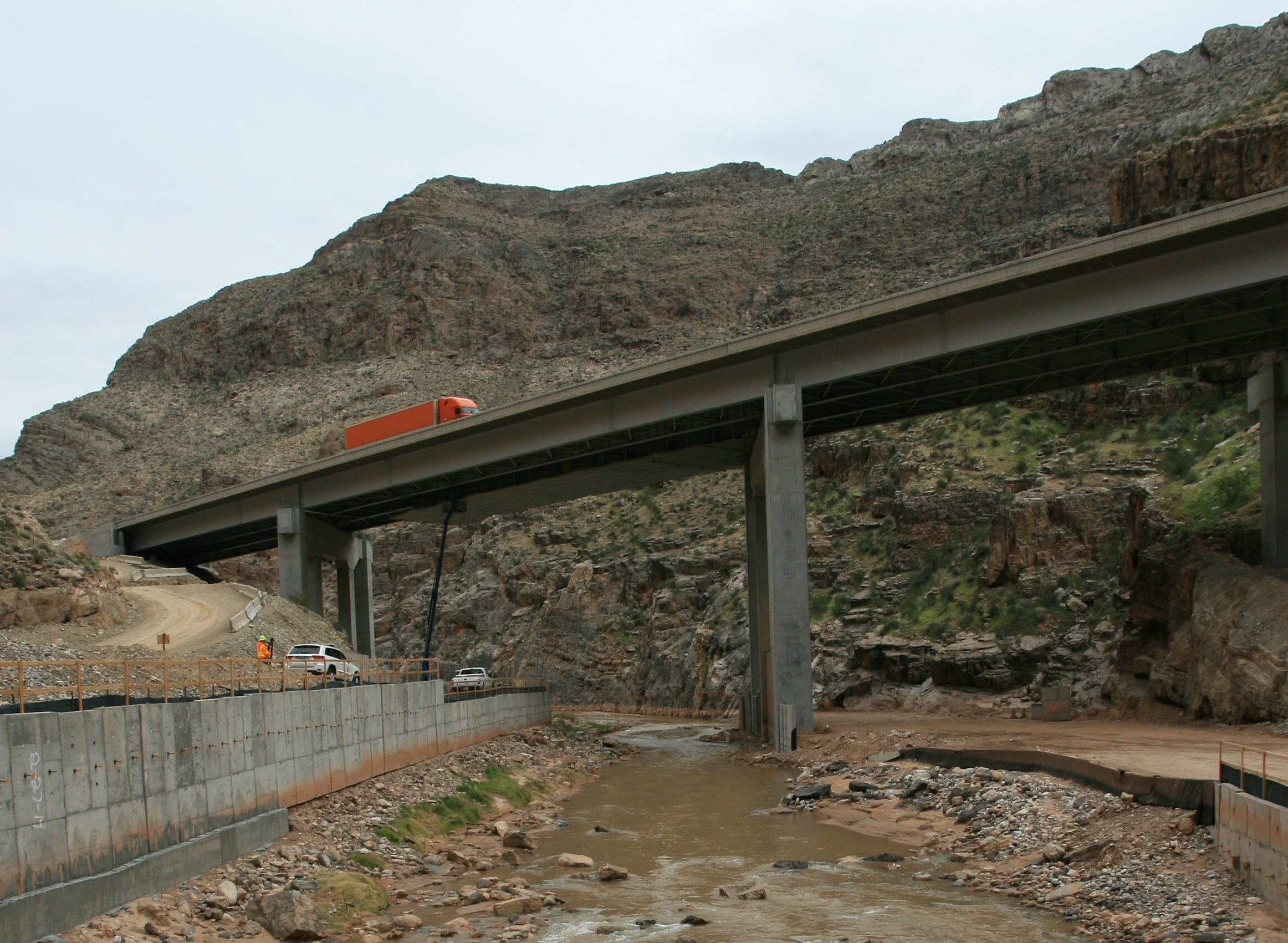I-15 Bridge no. 6 Virgin River Gorge as seen in late 2014 as crews worked to renovate and upgrade it, Mohave County, Arizona, circa December 2014 | Photo courtesy of the Arizona Department of Transportation, St. George News