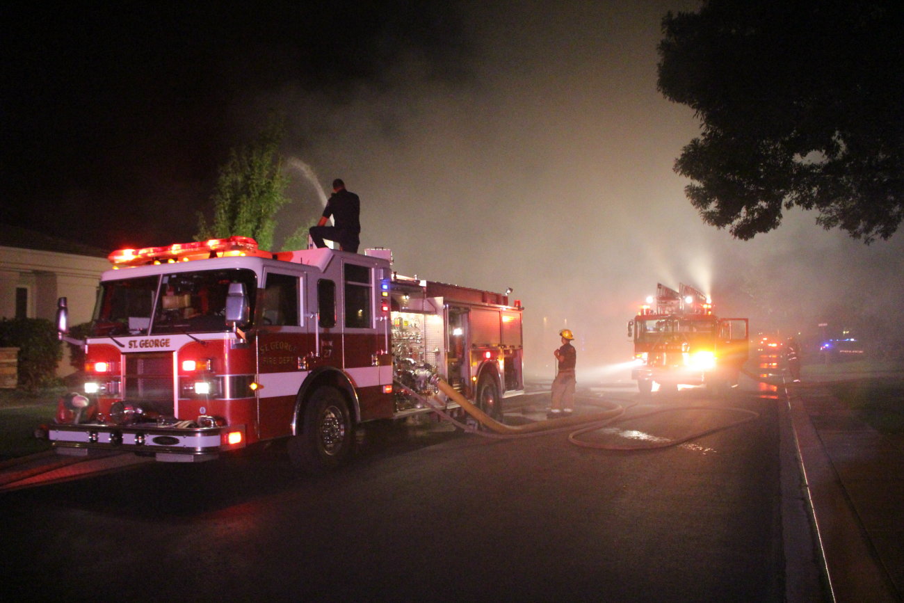 Firefighters responded to an early-morning structure fire on Monterrey Drive in St. George. While no one was harmed in the blaze, the house was a total loss, St. George, Utah, July 9, 2016 | Photo by Mori Kessler, St. George News