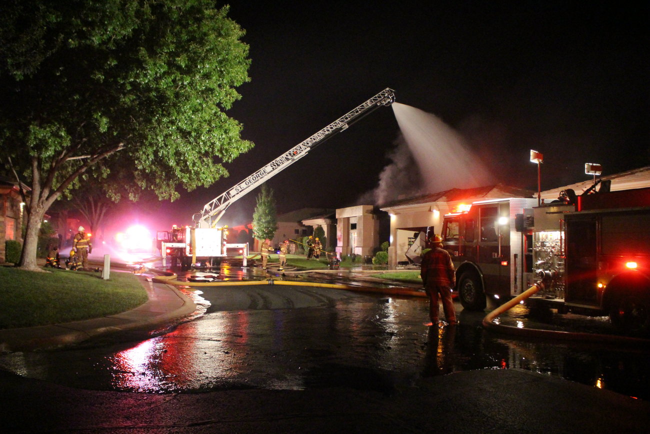 Firefighters responded to an early-morning structure fire on Monterrey Drive in St. George. While no one was harmed in the blaze, the house was a total loss, St. George, Utah, July 9, 2016 | Photo by Mori Kessler, St. George News