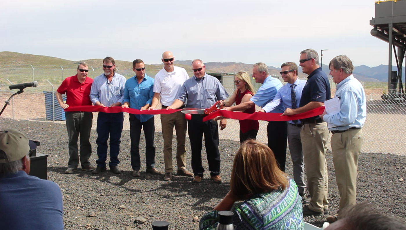 Cutting the ribbon for the Veyo Heat Recovery Project. The $22.3 million facility produces 7.8 megawatts of electrical power converted from waste heat taken from a natural gas compression facility, Veyo, Utah, June 28, 2016 | Photo by Mori Kessler, St. George News