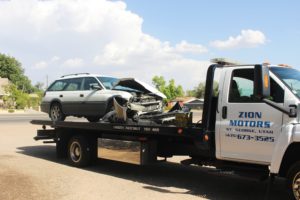 White Subaru involved in two-car collision when driver runs red light on 400 East and 100 South Sunday, July 24, 2016 | Photo by Cody Blowers, St. George News