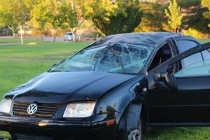 Black Volkswagen Jetta after rollover and foot pursuit in Canyon View Park Sunday, Santa Clara, Utah, Aug. 14, 2016 | Photo by Cody Blowers, St. George News