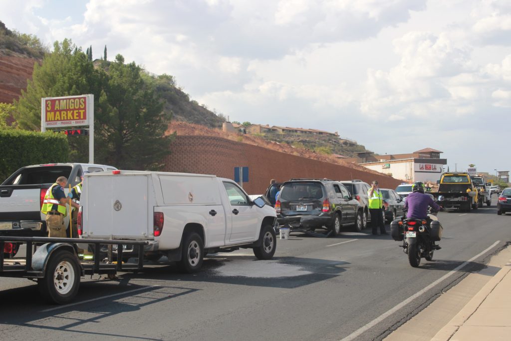 Four vehicles involved in two collisions on Bluff Street Thursday, St. George, Utah, Aug. 25, 2016 | Photo by Cody Blowers, St. George News