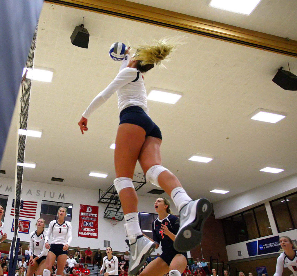 Dixie State's Taylor Duryea (4), Dixie State University vs. Holy Names University, Volleyball, St. George, Utah, Sept. 24, 2016, | Photo by Megan Hoppie, ASPpix.com, St. George News