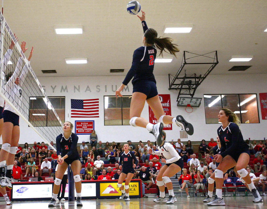 Dixie State's Delayne Daniel (2), file photo from Dixie State University vs. Cal State Monterey Bay University, Volleyball, St. George, Utah, Sept. 3, 2016, | Photo by Megan Hoppie, ASPpix.com, St. George News